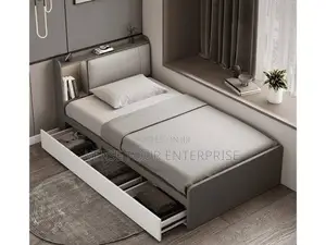 Single Storage Bed With Padded Headboard and Pull-Out Drawer