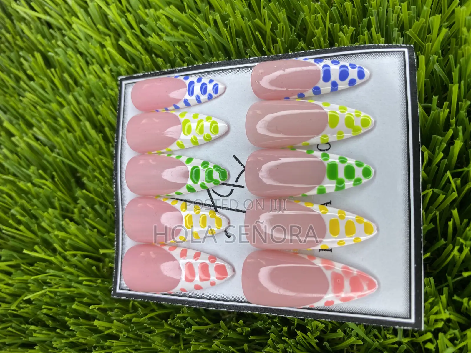 Handmade 20-Piece Colourful Polka-Dot French Tip Press-on Nails