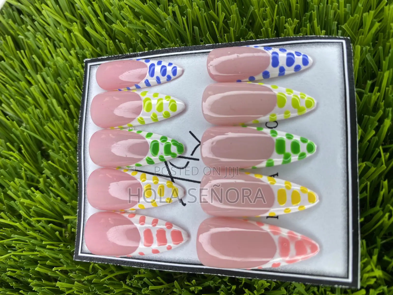 Handmade 20-Piece Colourful Polka-Dot French Tip Press-on Nails