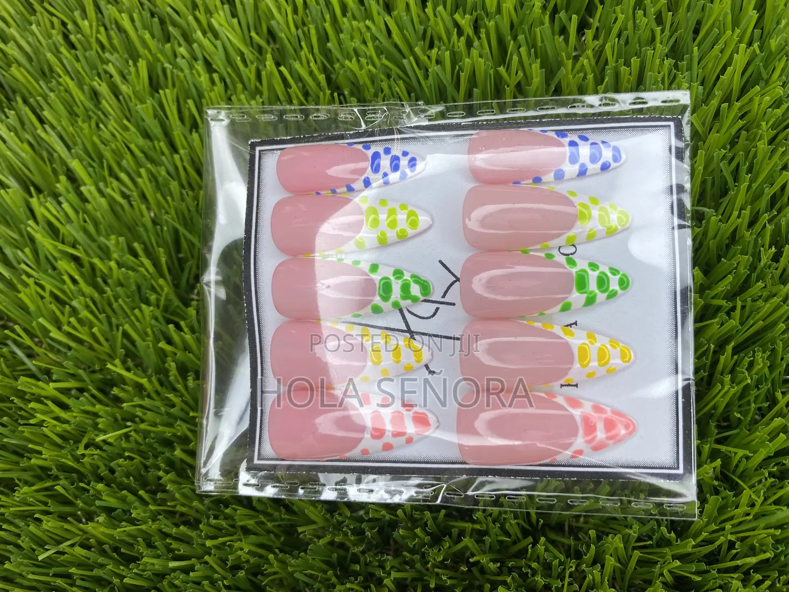 Handmade 20-Piece Colourful Polka-Dot French Tip Press-on Nails