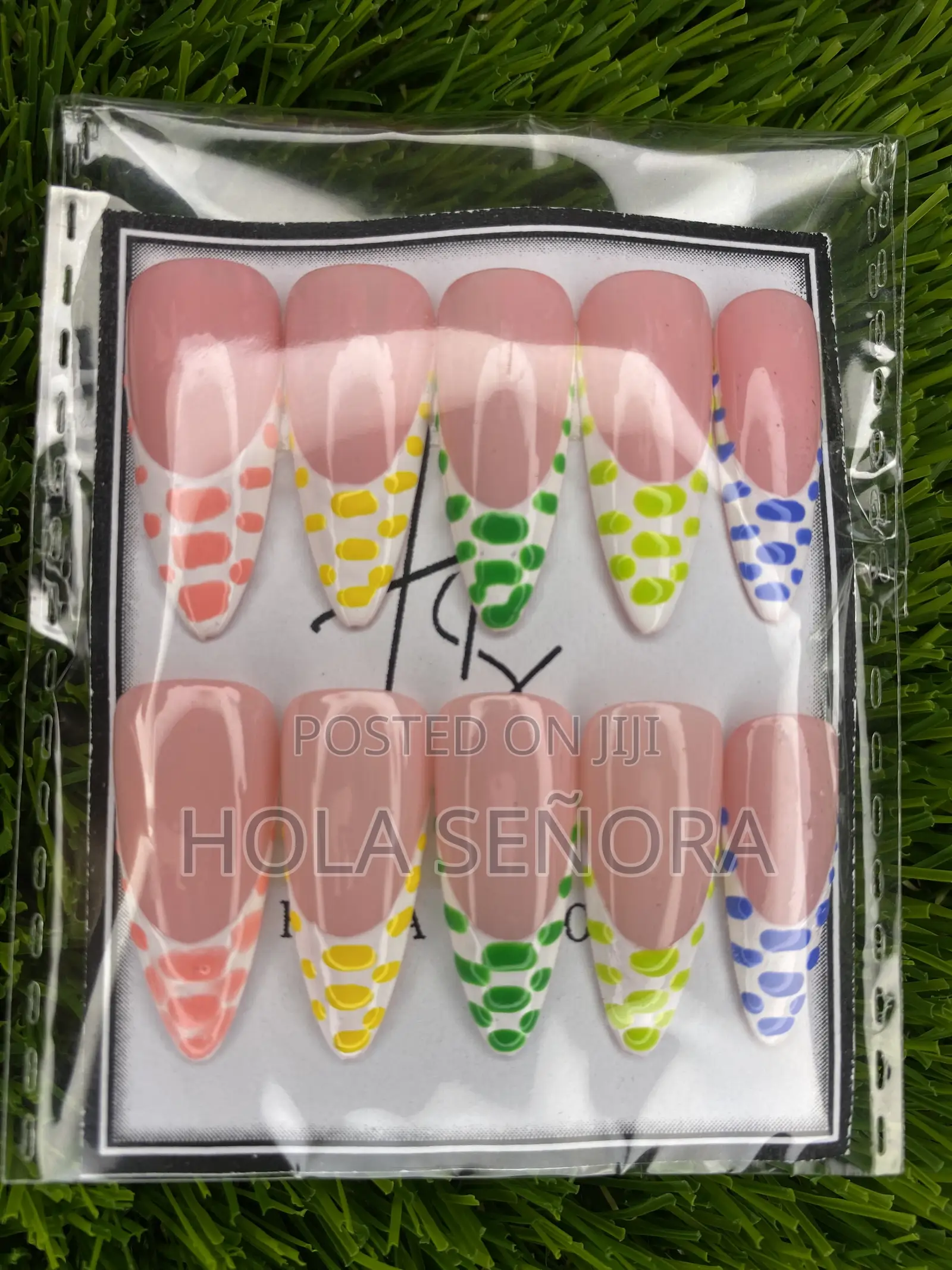 Handmade 20-Piece Colourful Polka-Dot French Tip Press-on Nails