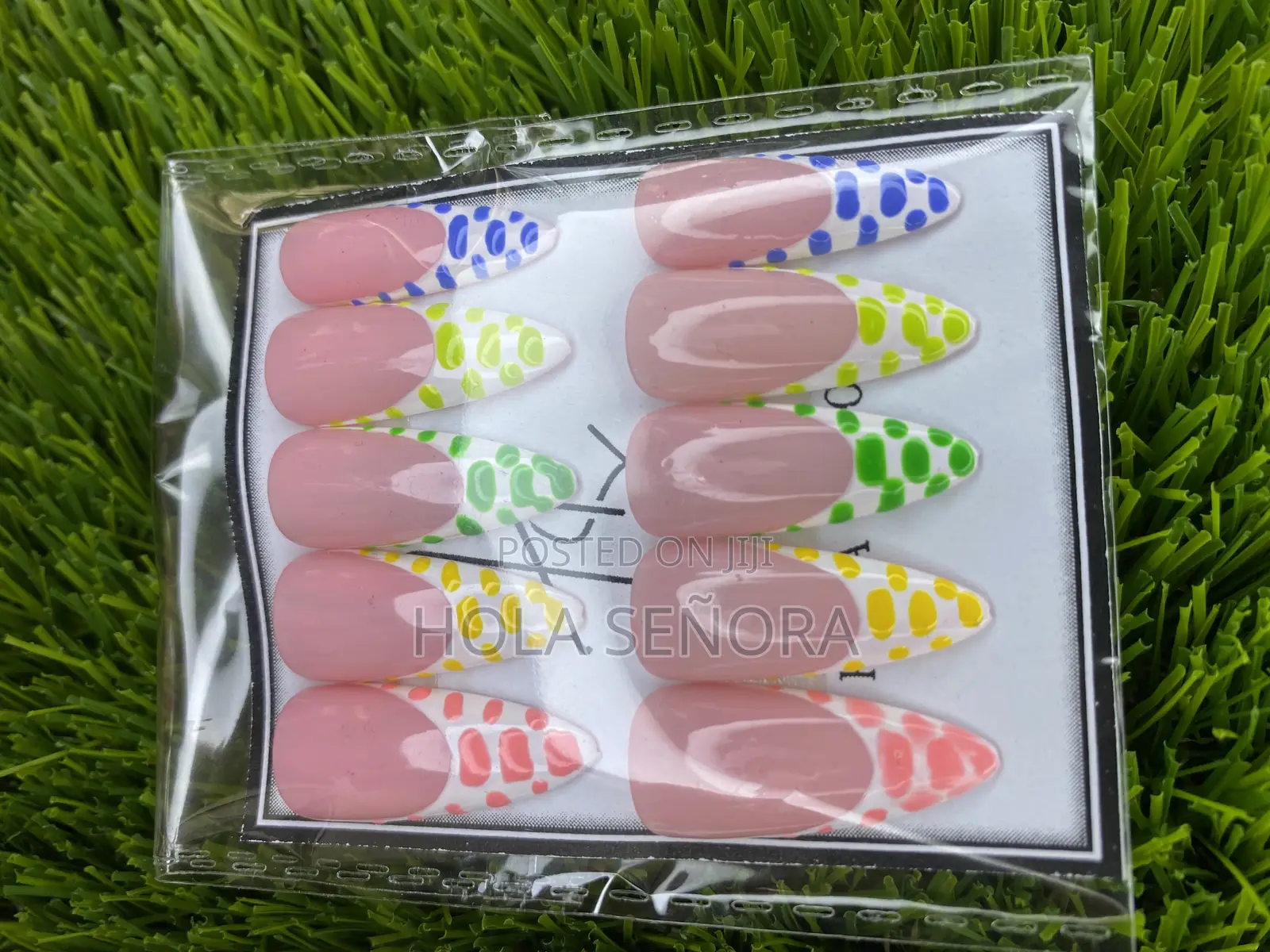 Handmade 20-Piece Colourful Polka-Dot French Tip Press-on Nails