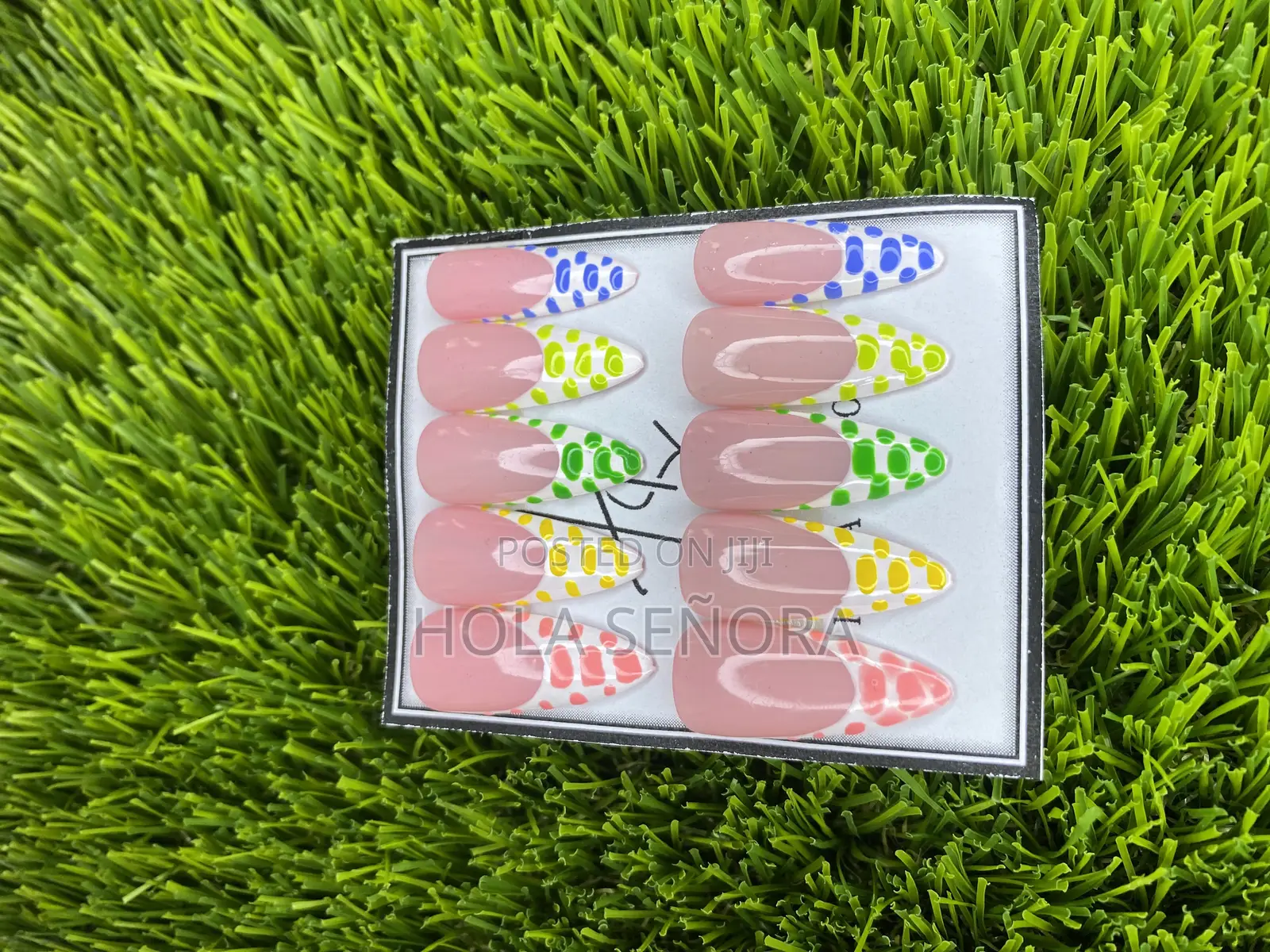 Handmade 20-Piece Colourful Polka-Dot French Tip Press-on Nails