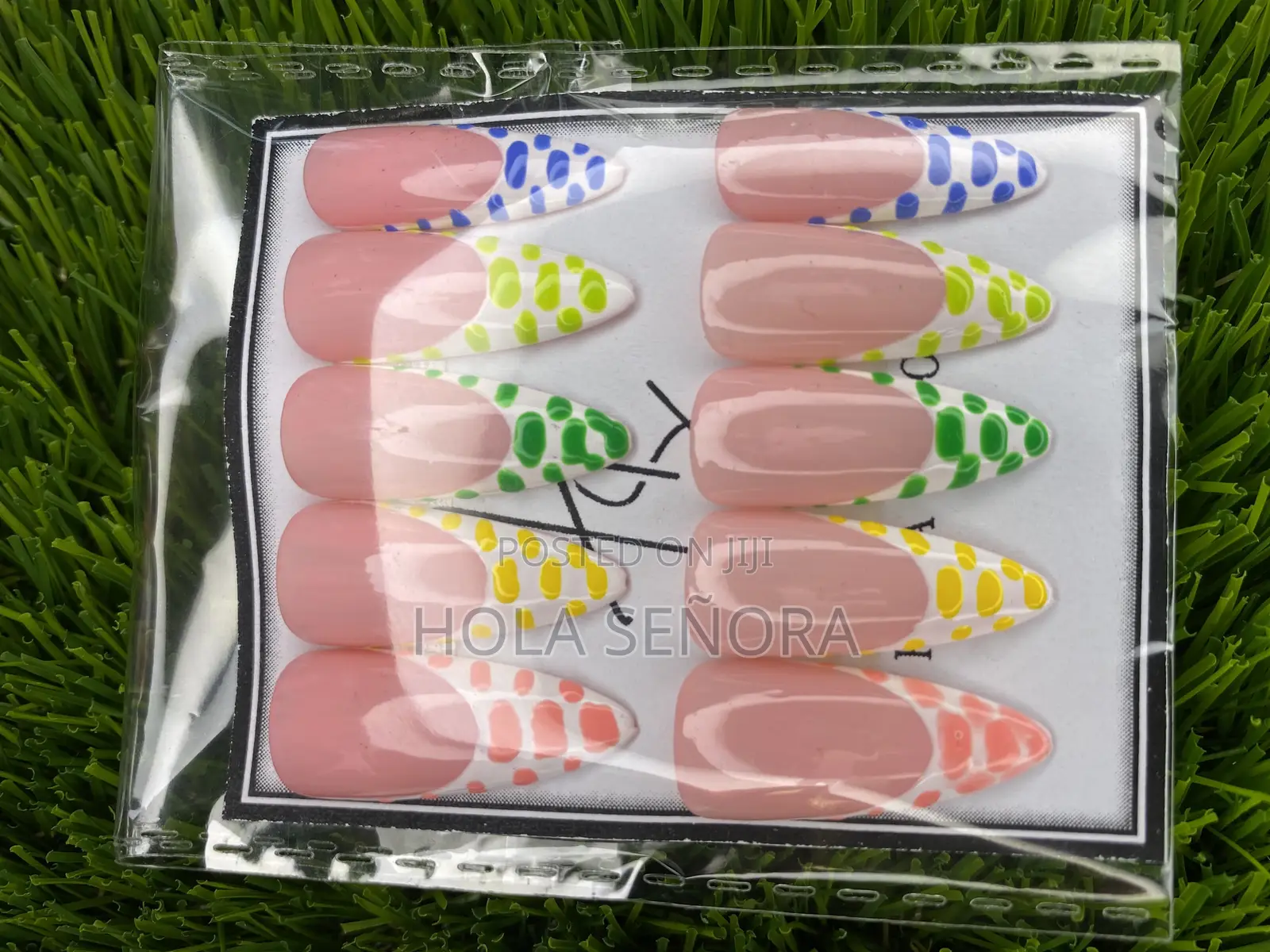 Handmade 20-Piece Colourful Polka-Dot French Tip Press-on Nails