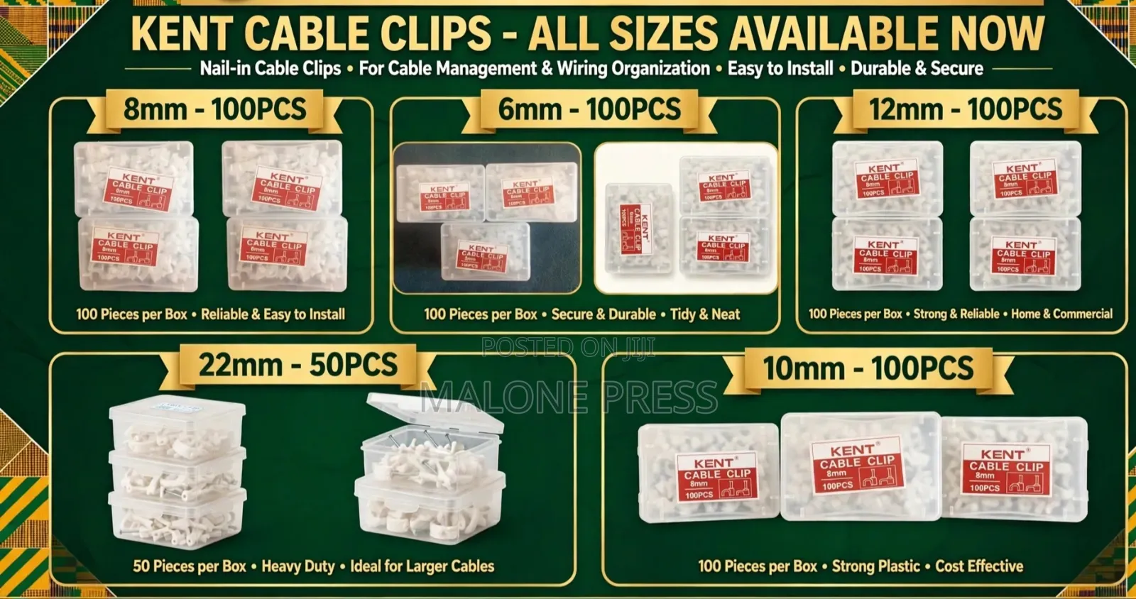 Cable Clip Kent Cable Clip 12mm 10mm 8mm 6mm