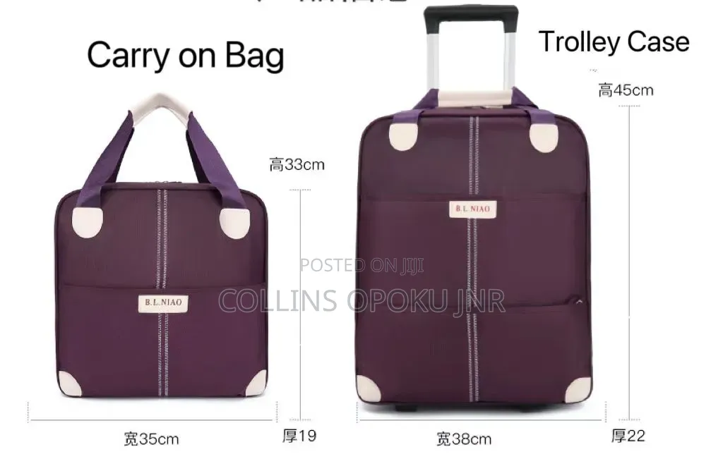 2-in-1 Trolley Luggage Travel Bag - Purple