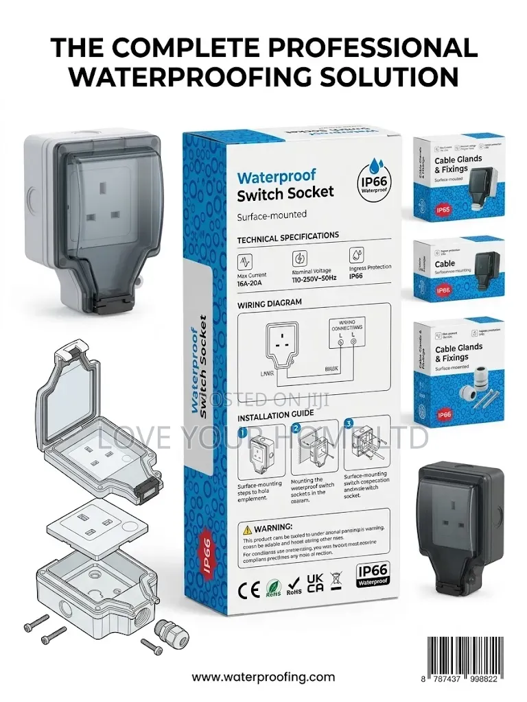 Waterproof Switch Socket IP66 Weatherproof Outdoor Power Outlet (16A)