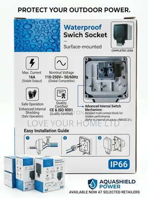 Waterproof Switch Socket IP66 Weatherproof Outdoor Power Outlet (16A)