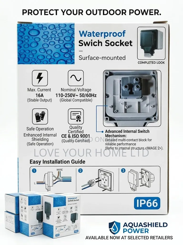 Waterproof Switch Socket IP66 Weatherproof Outdoor Power Outlet (16A)