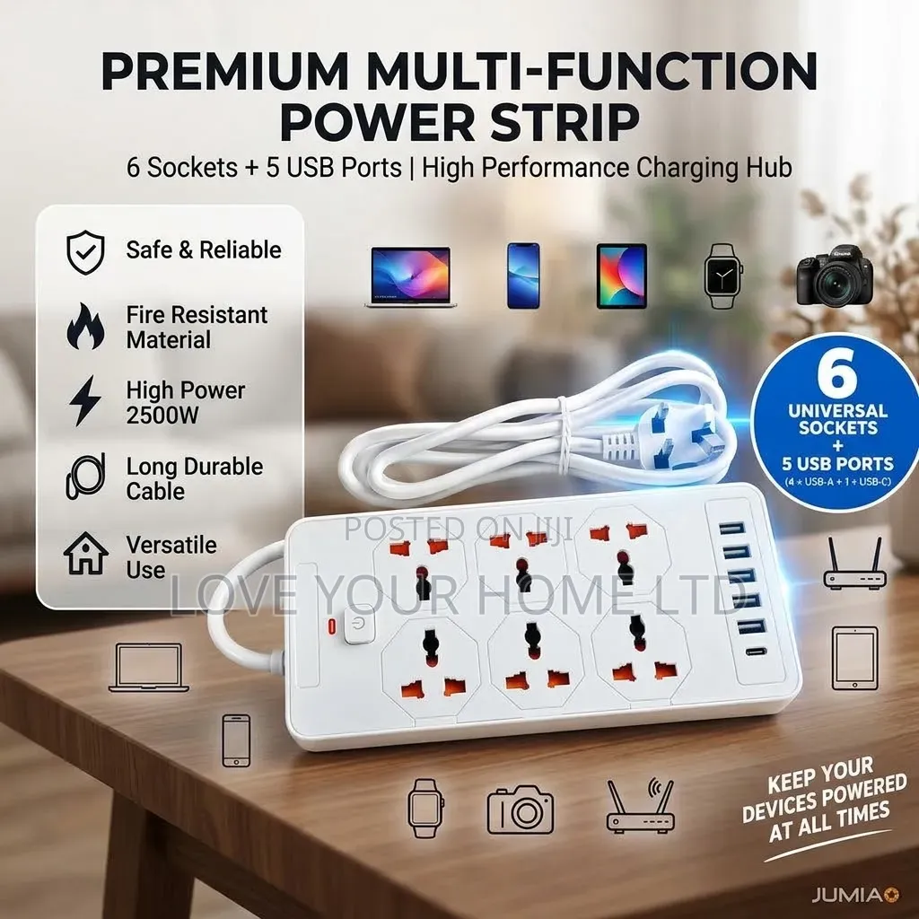 Compact Extension Board With 6 Universal Sockets&4 HighSpeed USB Ports