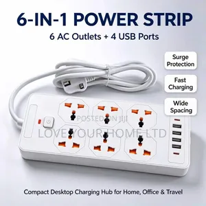 Compact Extension Board With 6 Universal Sockets&4 HighSpeed USB Ports