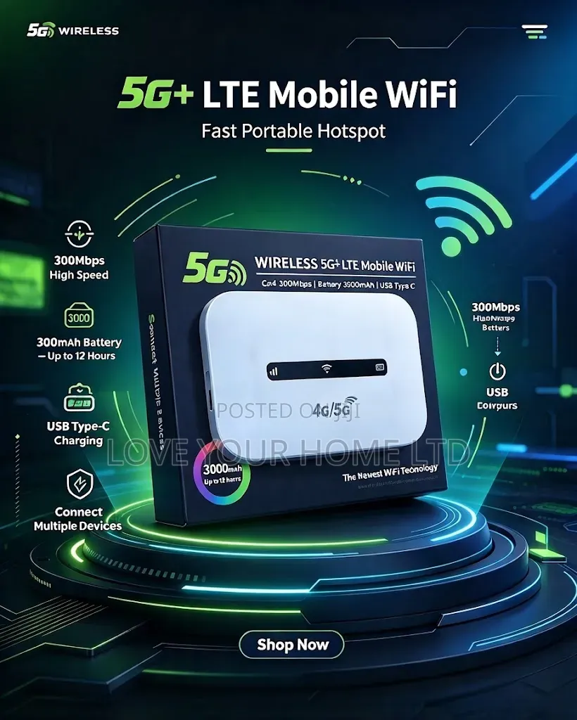 Wireless 5G+ LTE Mobile Wi-Fi Router - 3000mAh Battery Up to 12 Hours