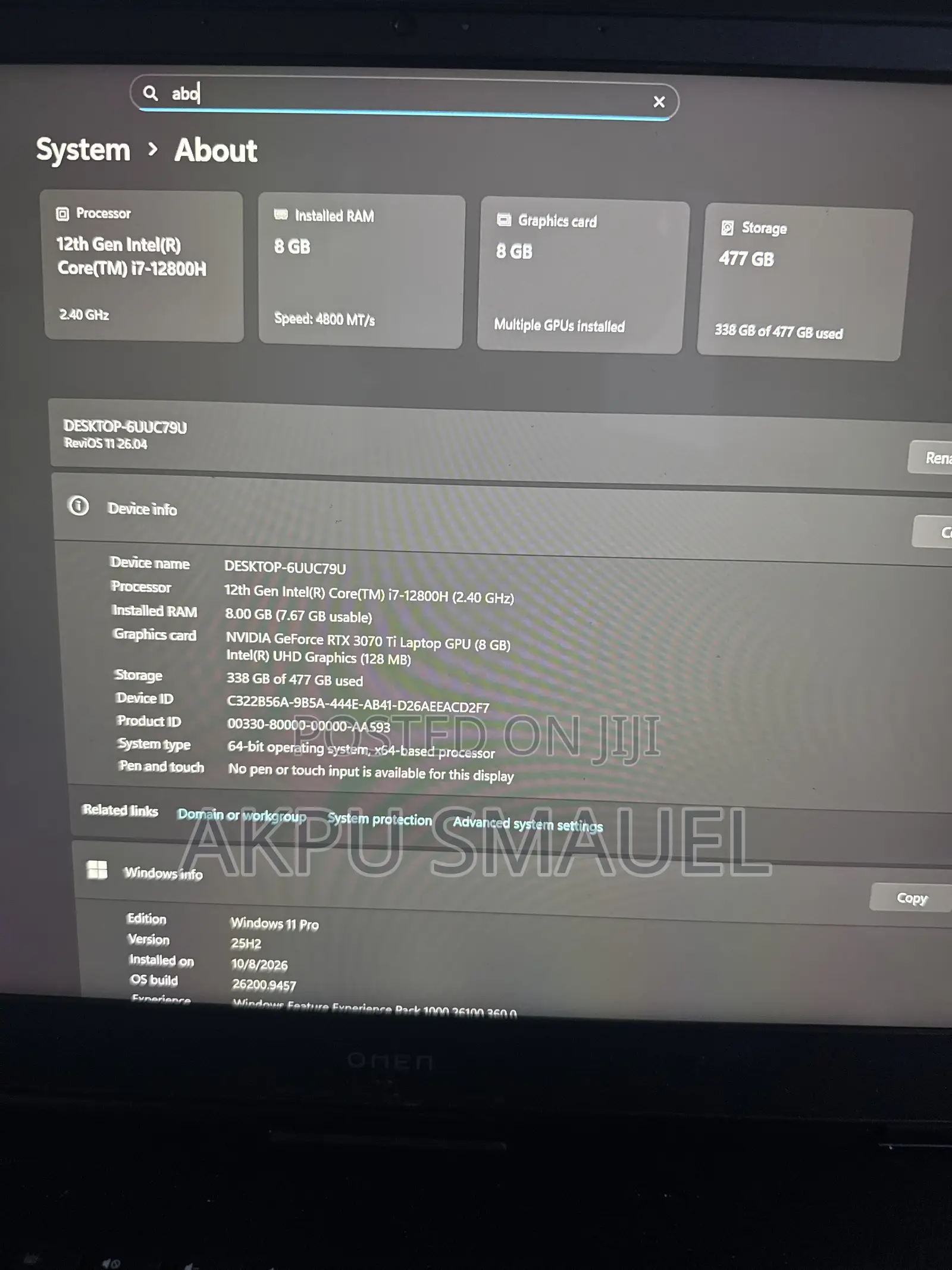 Laptop HP Omen 17 8GB Intel Core i7 SSD 512GB