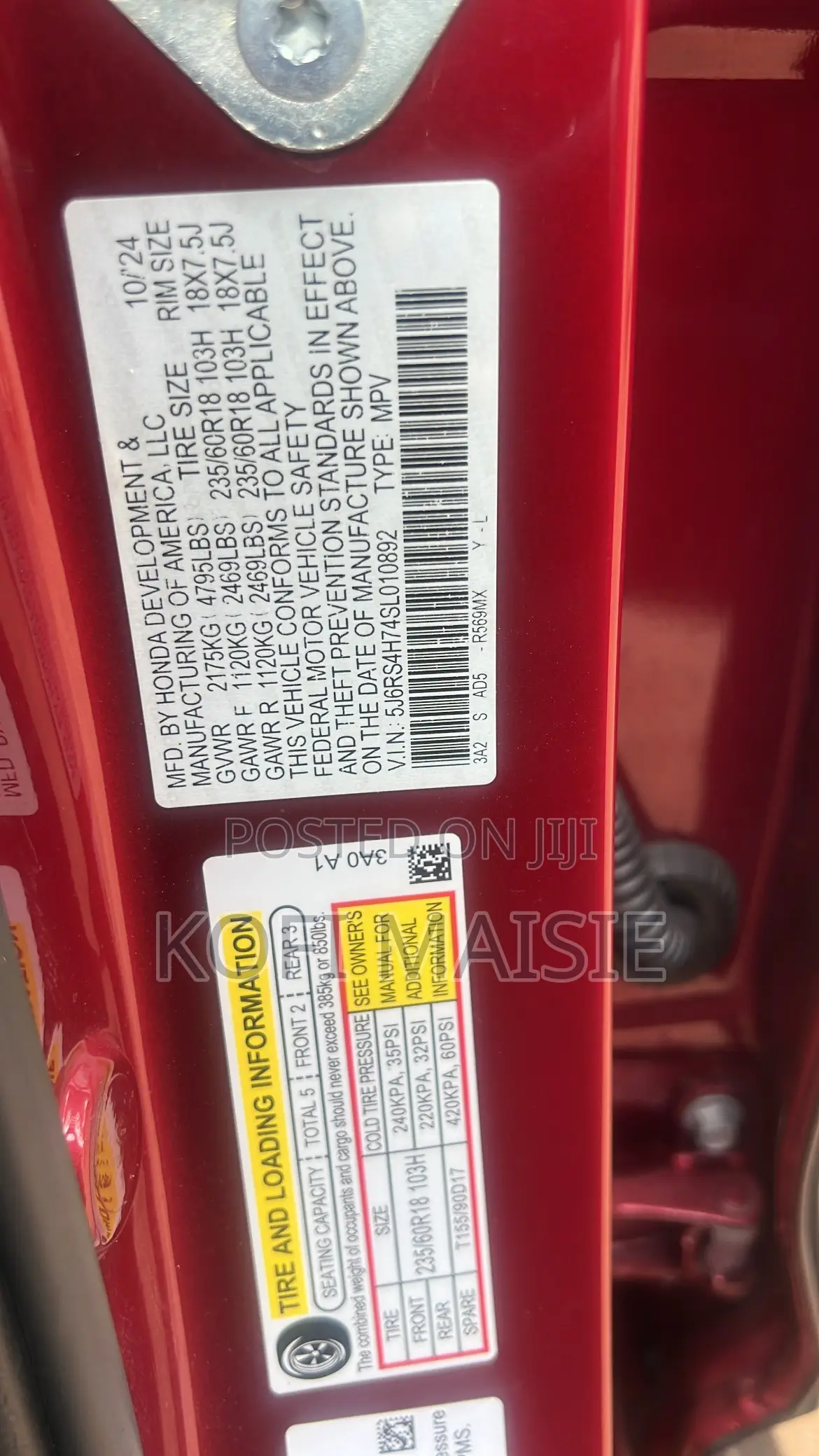 Honda CR-V EX-L 2WD 2025 Red