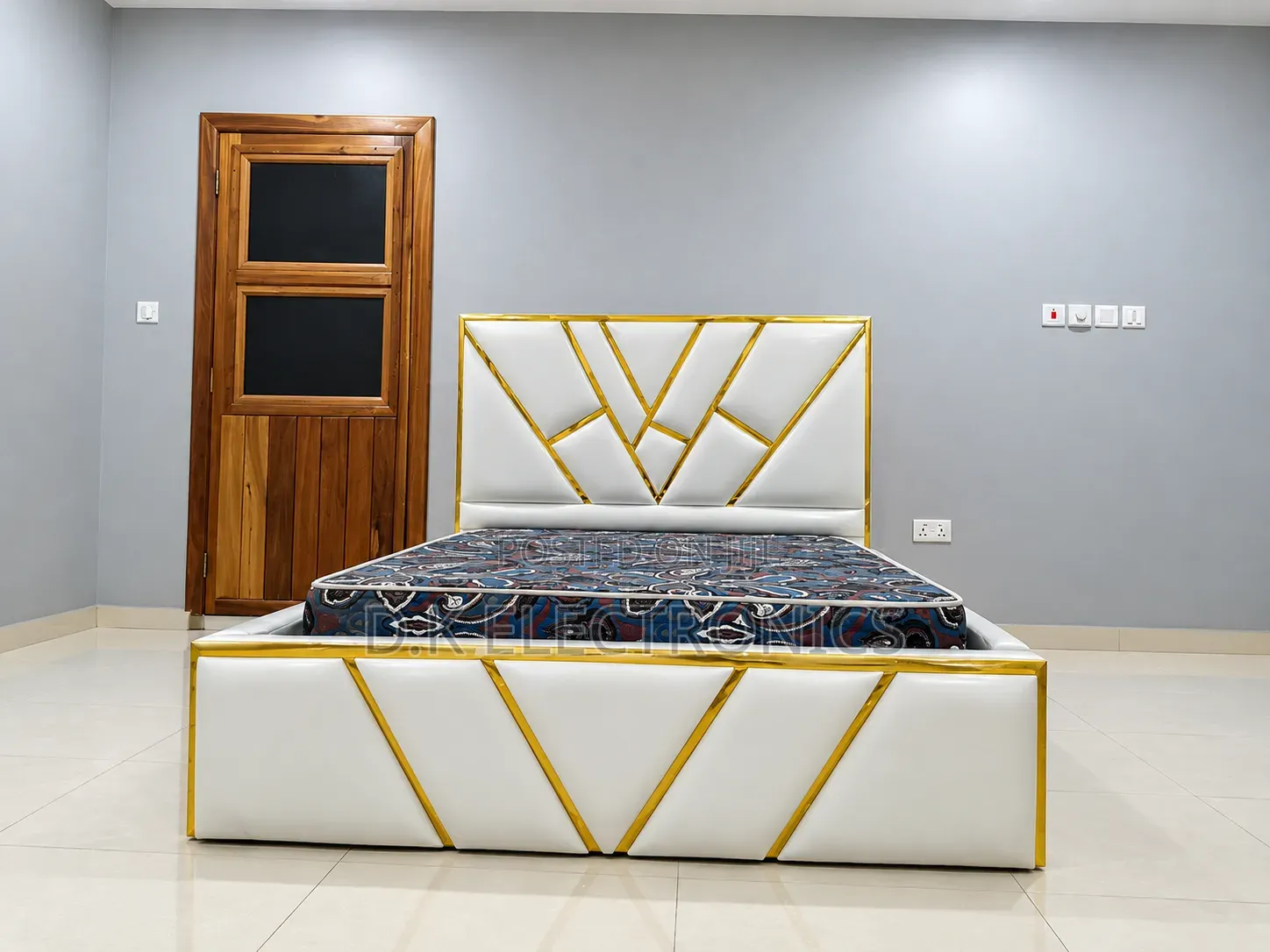 New White and Gold Double Bed Frame