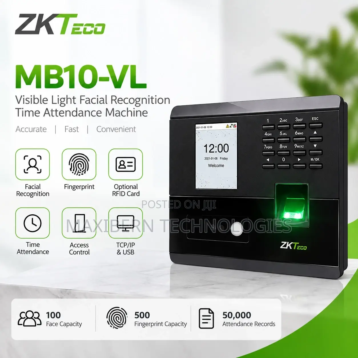 ZKTeco MB10-VL Face & Fingerprint Time Attendance Machine