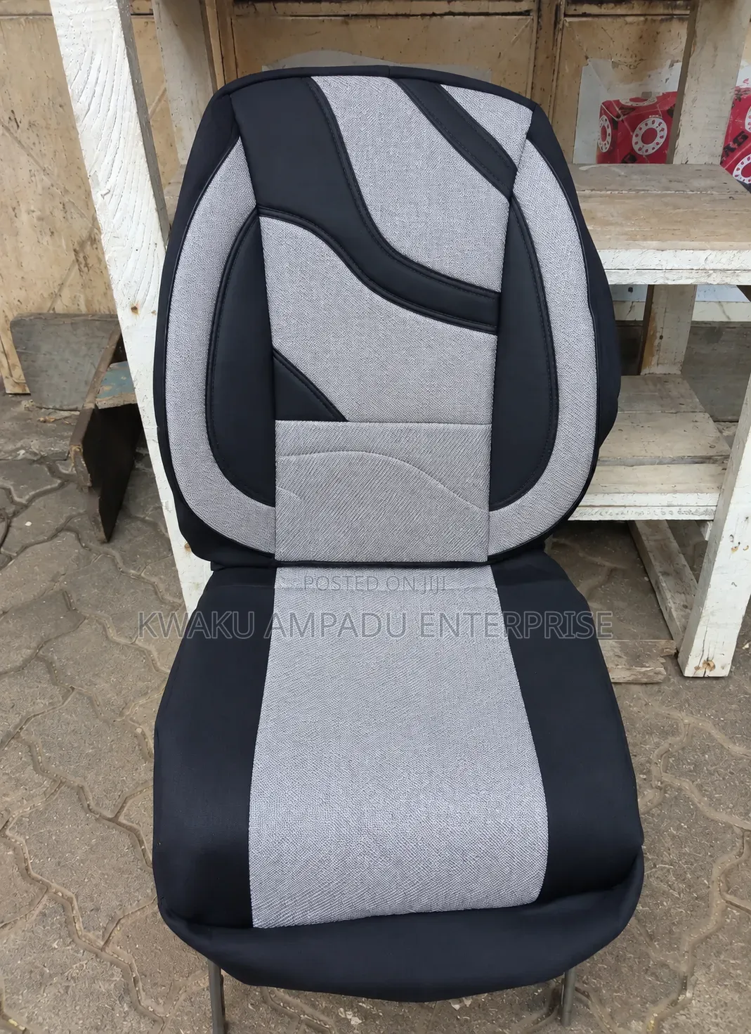 Premium Grey and Black Leather and Fabric Car Seat Cover - Full Set