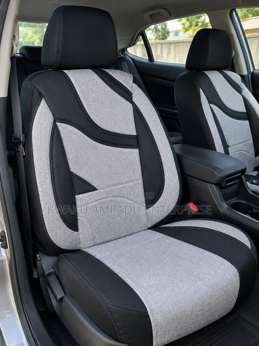 Premium Grey and Black Leather and Fabric Car Seat Cover - Full Set