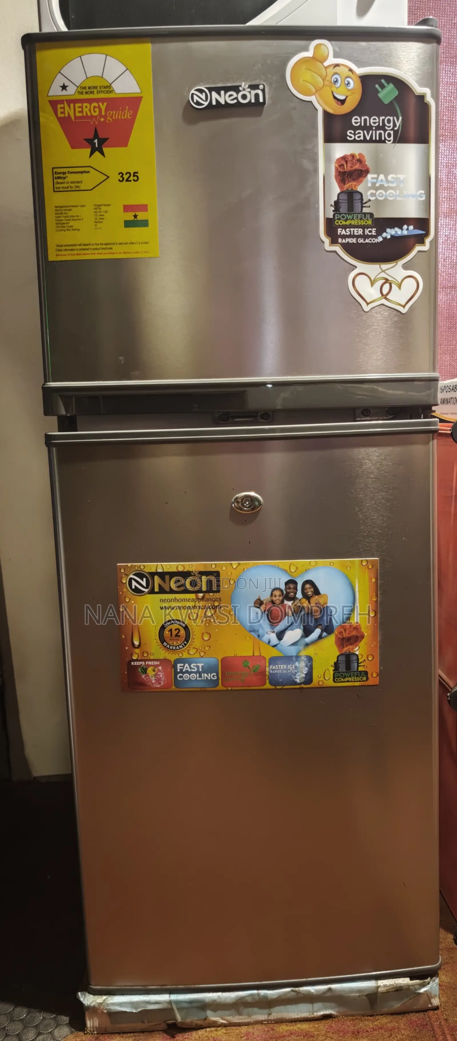 Neon Double-Door Refrigerator With a Total Capacity of 108 Litres.