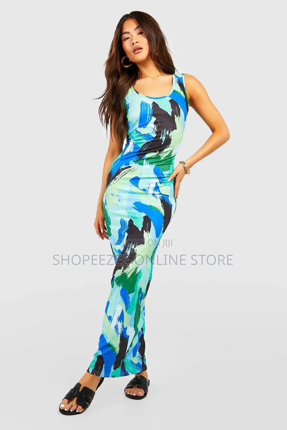 Abstract Scoop Neck Maxi Dress