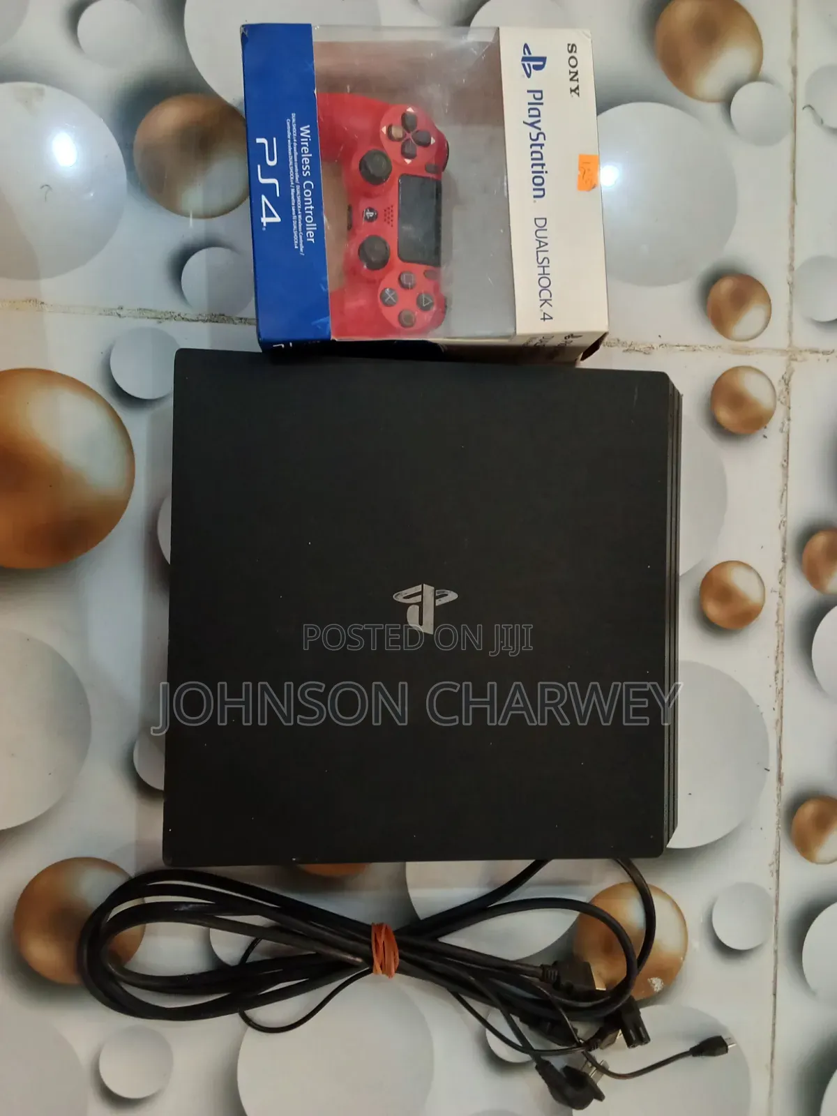 PS4 Pro No HDD + Red Controller + Cables - Needs Service