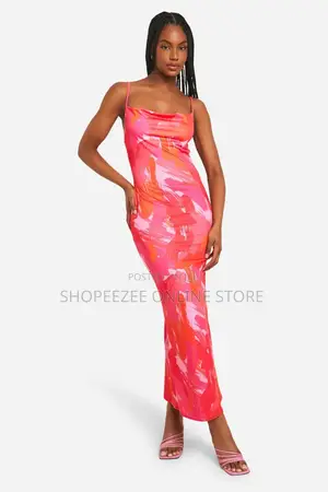 Petite Abstract Cowl Maxi Dress