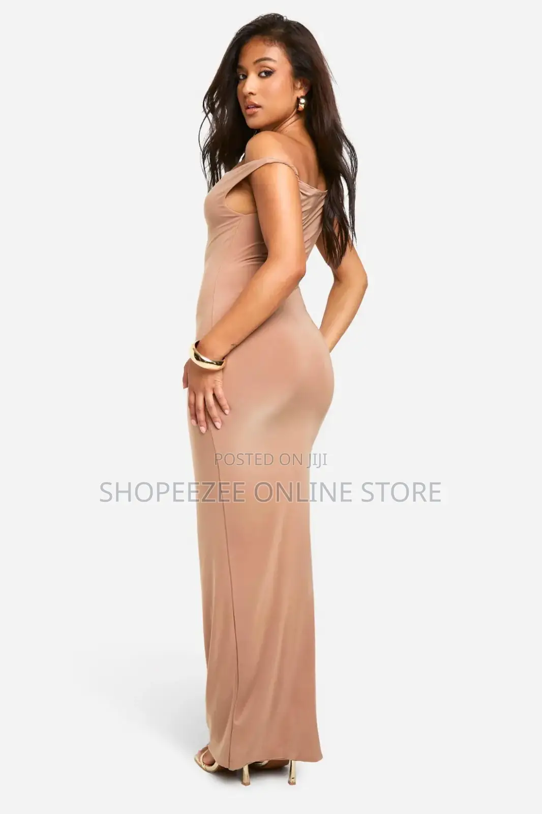 Petite Slinky Twist Shoulder Maxi Dress