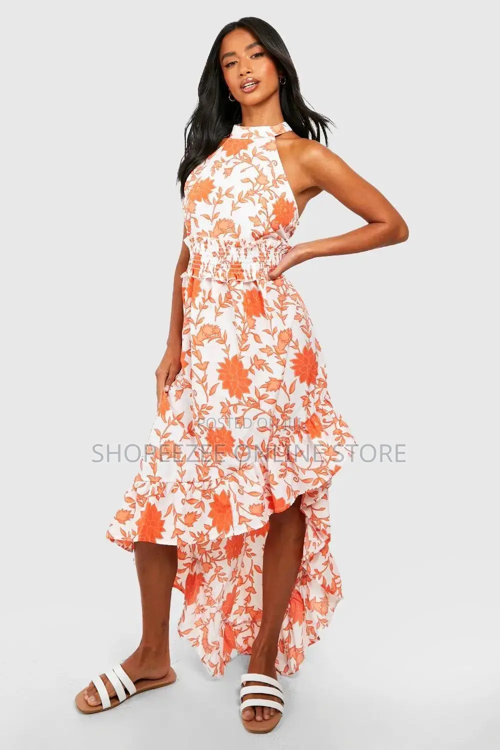 Petite Floral Ruffle Hem Shirred Waist Maxi