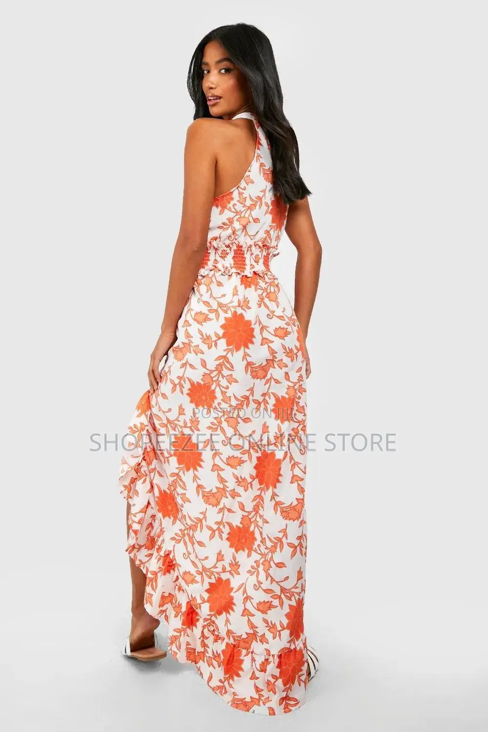 Petite Floral Ruffle Hem Shirred Waist Maxi
