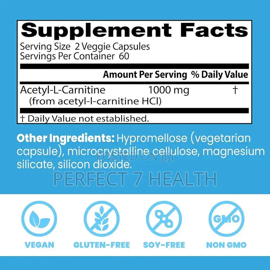 Acetyl-L-Carnitine, Brain, Memory, Nerve Repair, 120 Veggie Caps