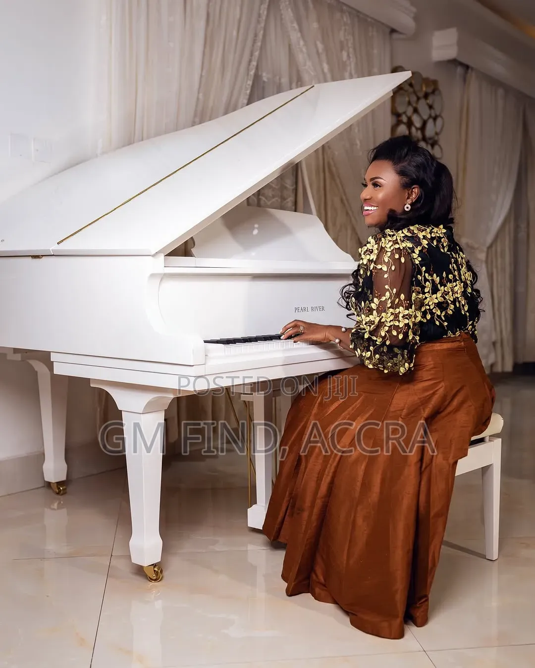 Beautiful White Acoustic Grand Piano