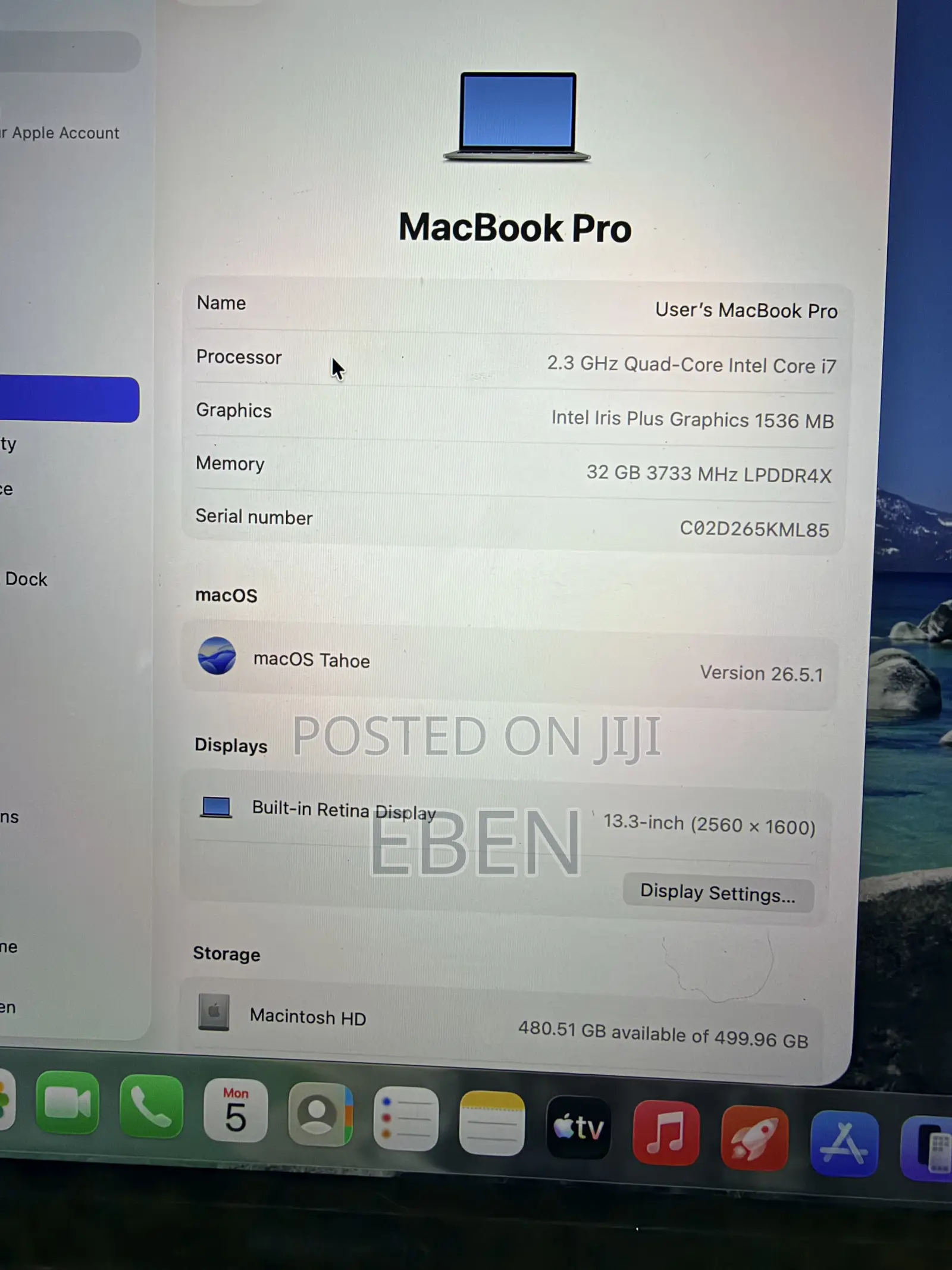 Laptop Apple MacBook Pro 2020 32GB Intel Core i7 SSD 512GB