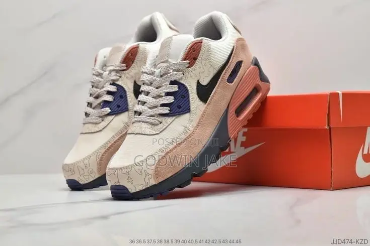 Nike Air Max 90 Premium Sneakers – Cream, Peach & Navy Blue
