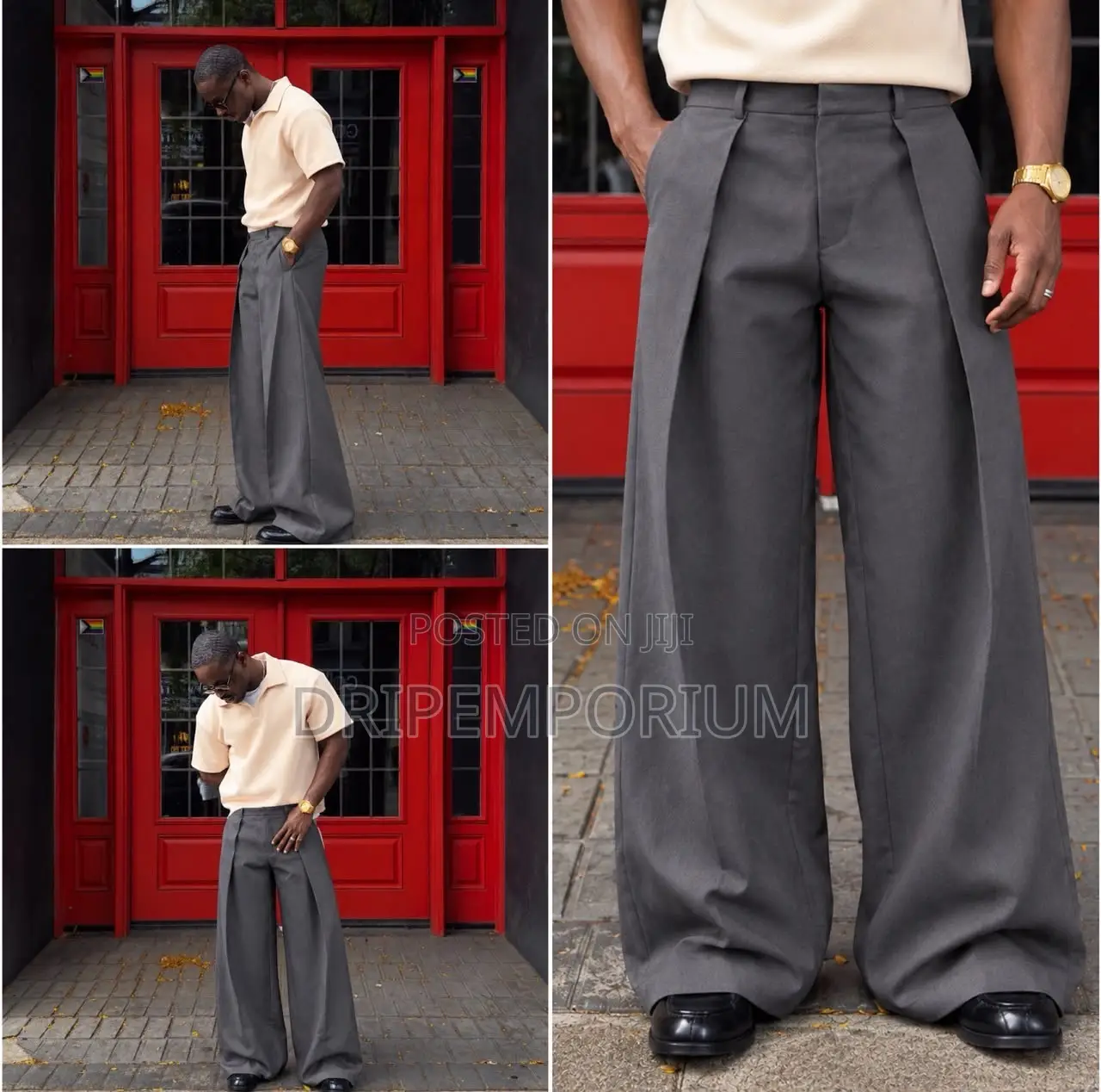 High Waist - Pleated - Wide Leg - Double Button