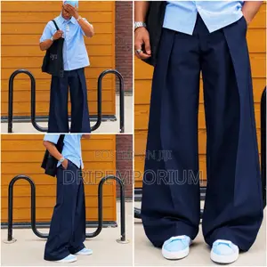 High Waist - Pleated - Wide Leg - Double Button
