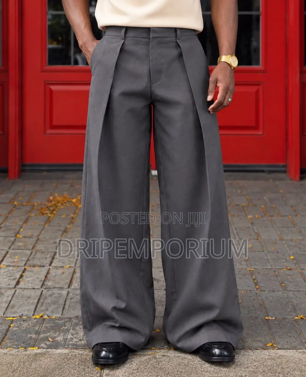 High Waist - Pleated - Wide Leg - Double Button