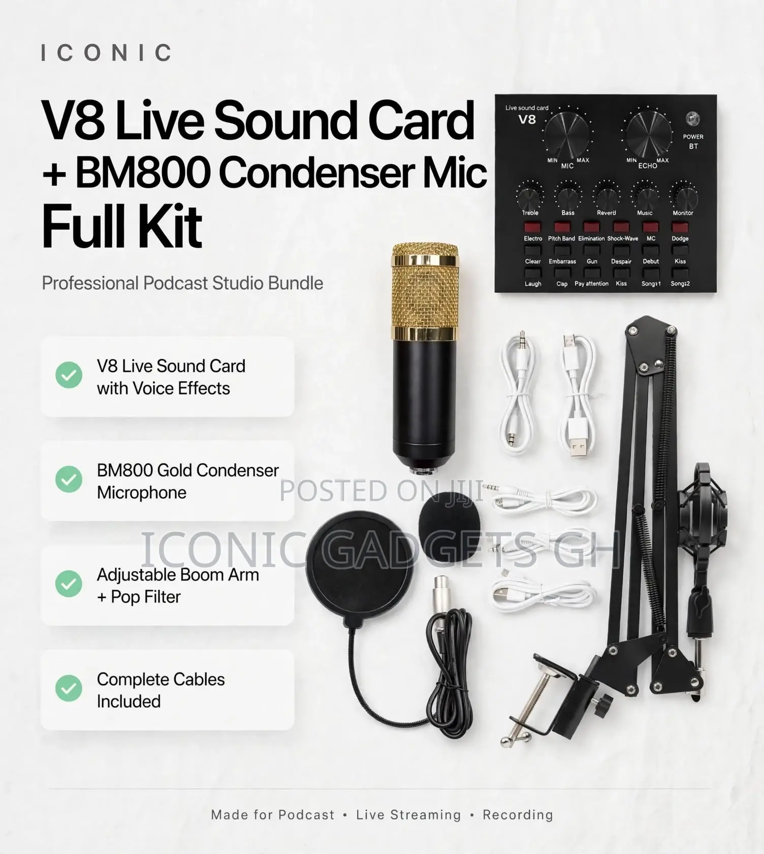V8 Live Sound Card + BM800 Condenser Mic Full Kit