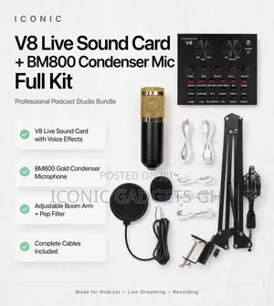 V8 Live Sound Card + BM800 Condenser Mic Full Kit