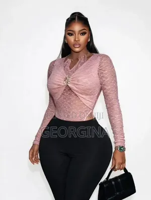 2 IN 1 Lace Bodysuit Top & Leggings Set With Gold Brooch -