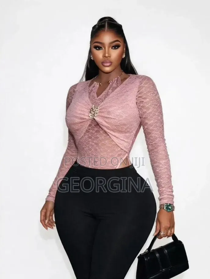 2 IN 1 Lace Bodysuit Top & Leggings Set With Gold Brooch -