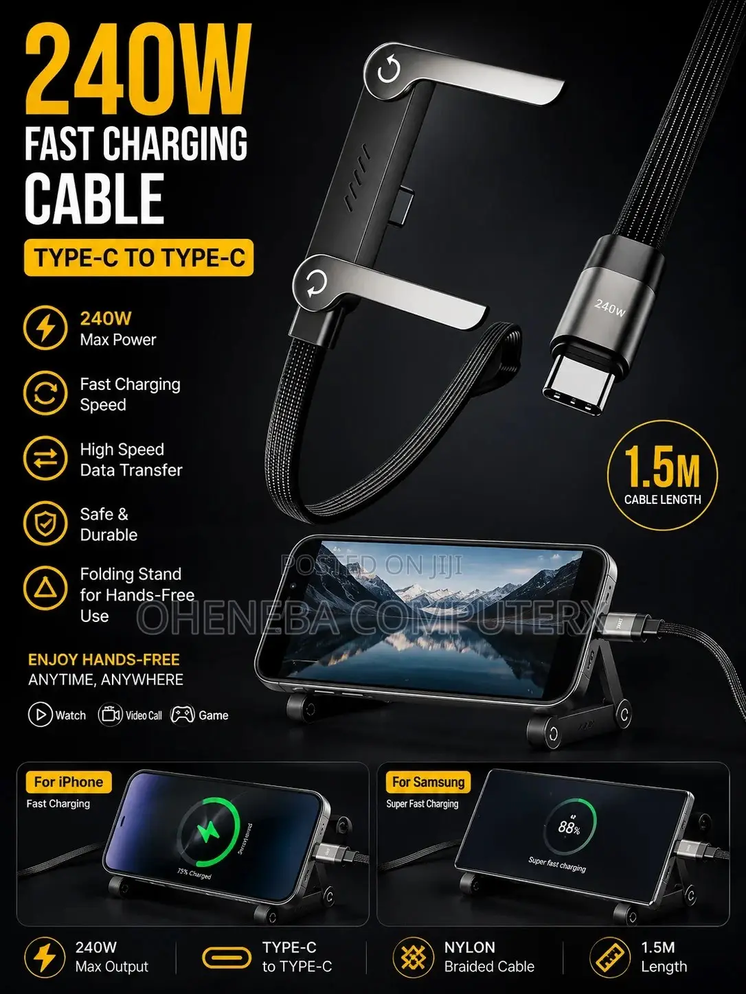 Type-C Charging Cable, 240Watts Stylish and Material Cable