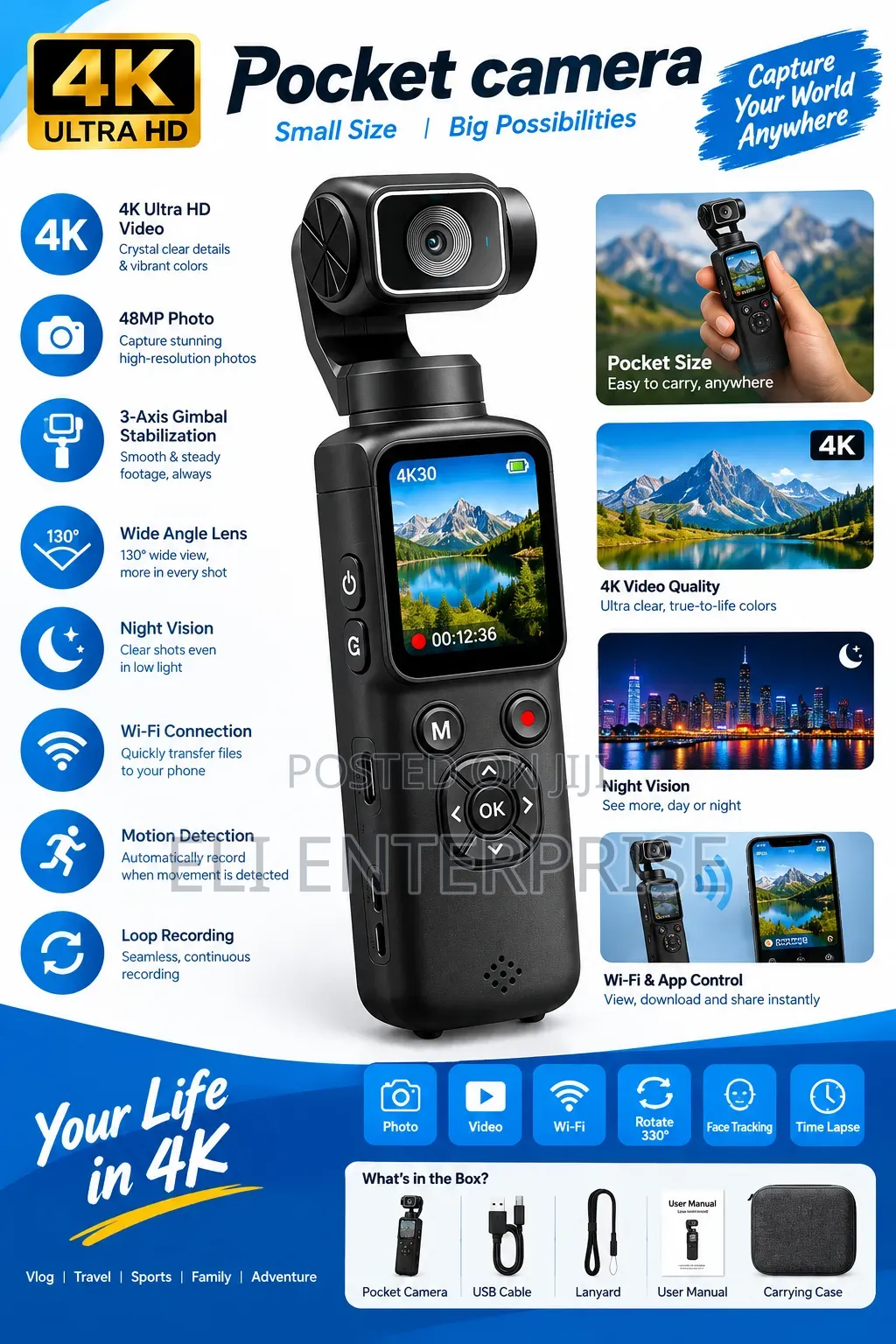 4K Pocket Camera With Gimbal Stabilizer"