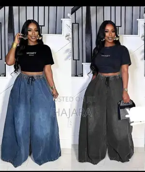 Trendy Drawstring Baggy Denim Pants