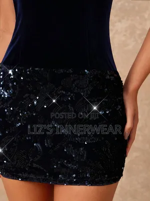 Navy Blue Sequin Mini Dress