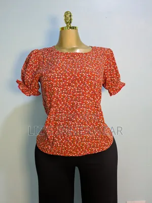 Floral Short-Sleeved, Scoop-Neck Blouse