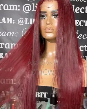 Slicky New 30 Inches Long Sleek Burgundy Wig With a Kim K Closure