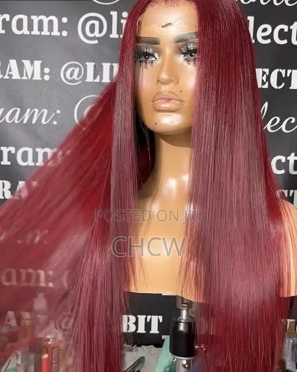 Slicky New 30 Inches Long Sleek Burgundy Wig With a Kim K Closure