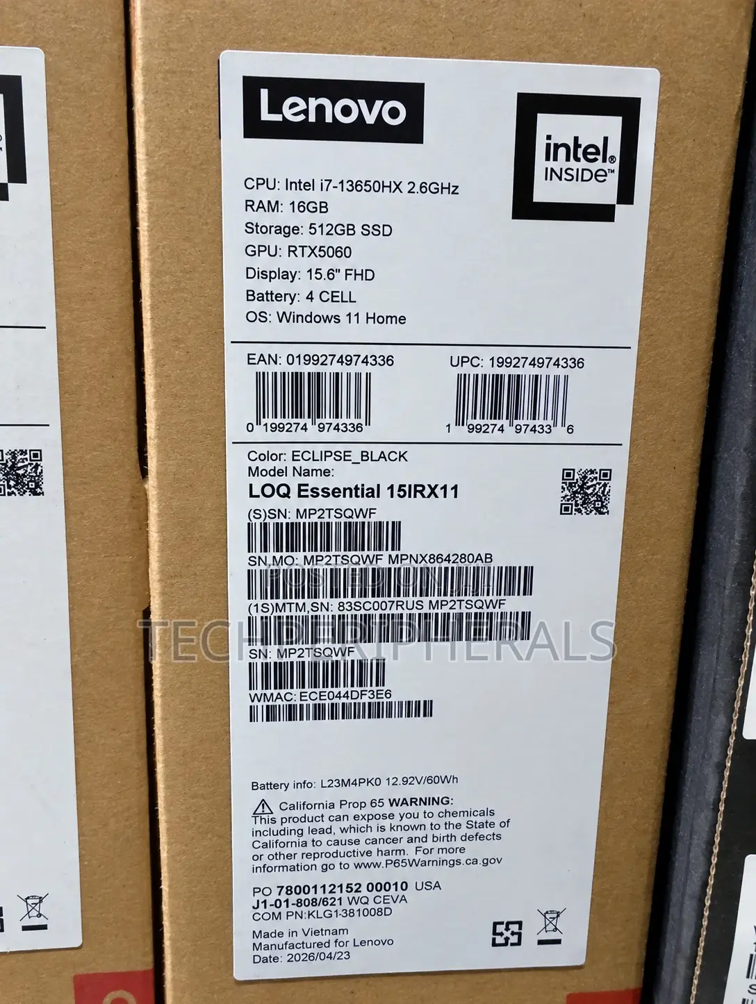 New Laptop Lenovo LOQ 15IRH8 16GB Intel Core i7 SSD 512GB