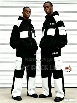 A Stylish Black-and-White Streetwear Tracksuit Set