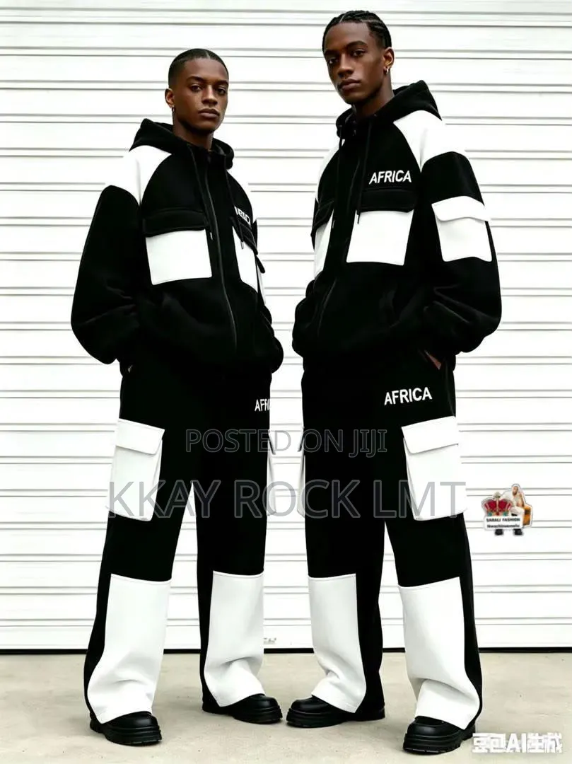A Stylish Black-and-White Streetwear Tracksuit Set